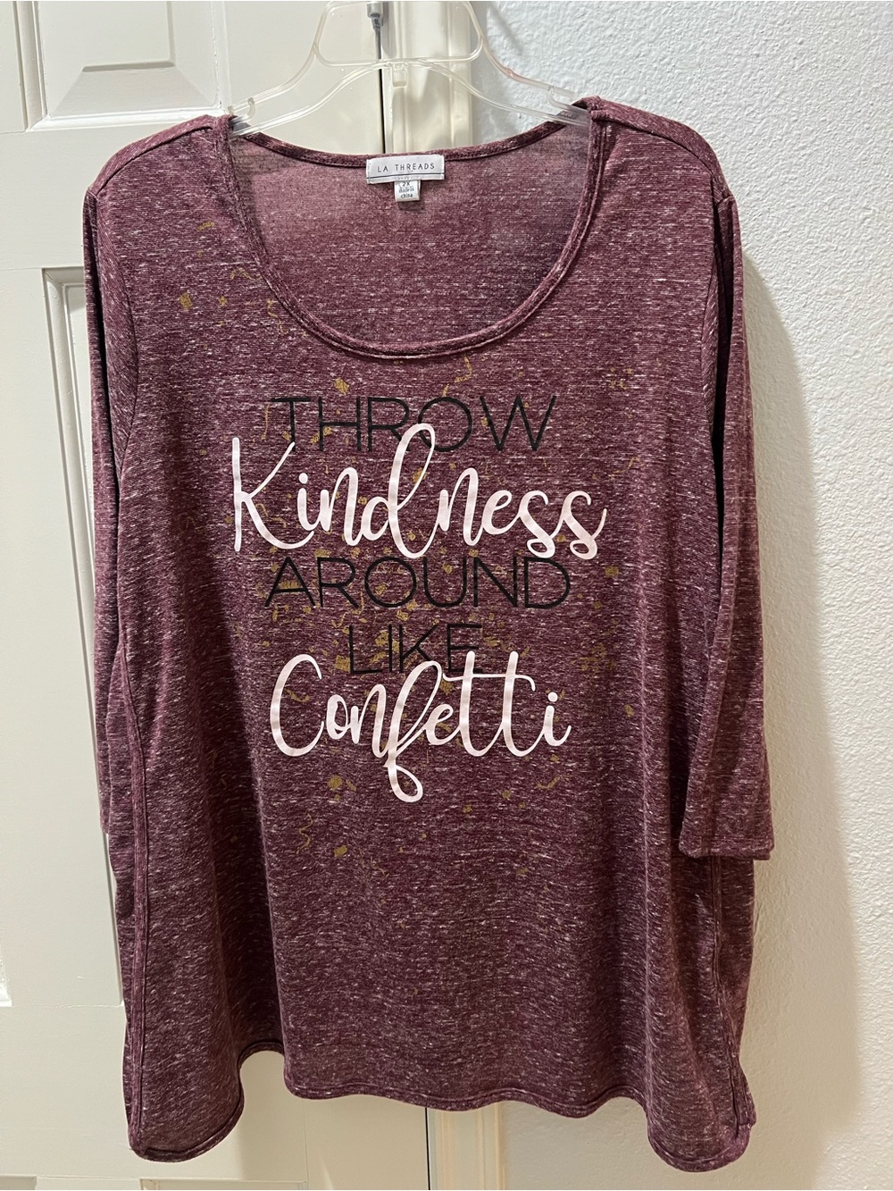 Women's Maroon 'Throw Kindness Around Like Confetti' 3/4 Sleeve Top Size 2X